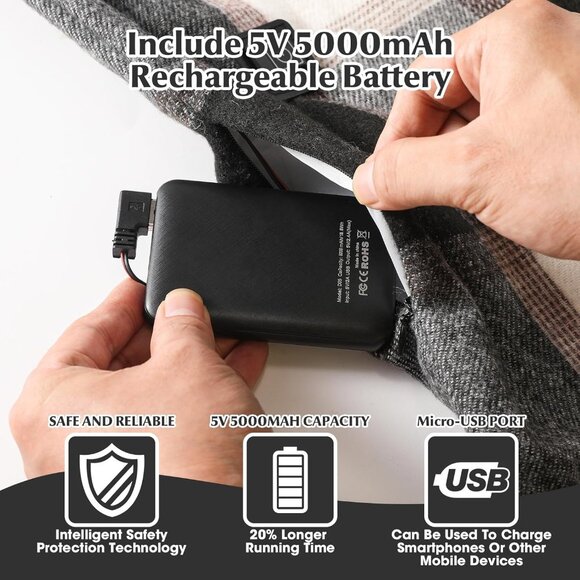 Women Black Rechargeable Neck Warmer Scarves Intelligent Electric Heating Scarf - Picture 4 of 6